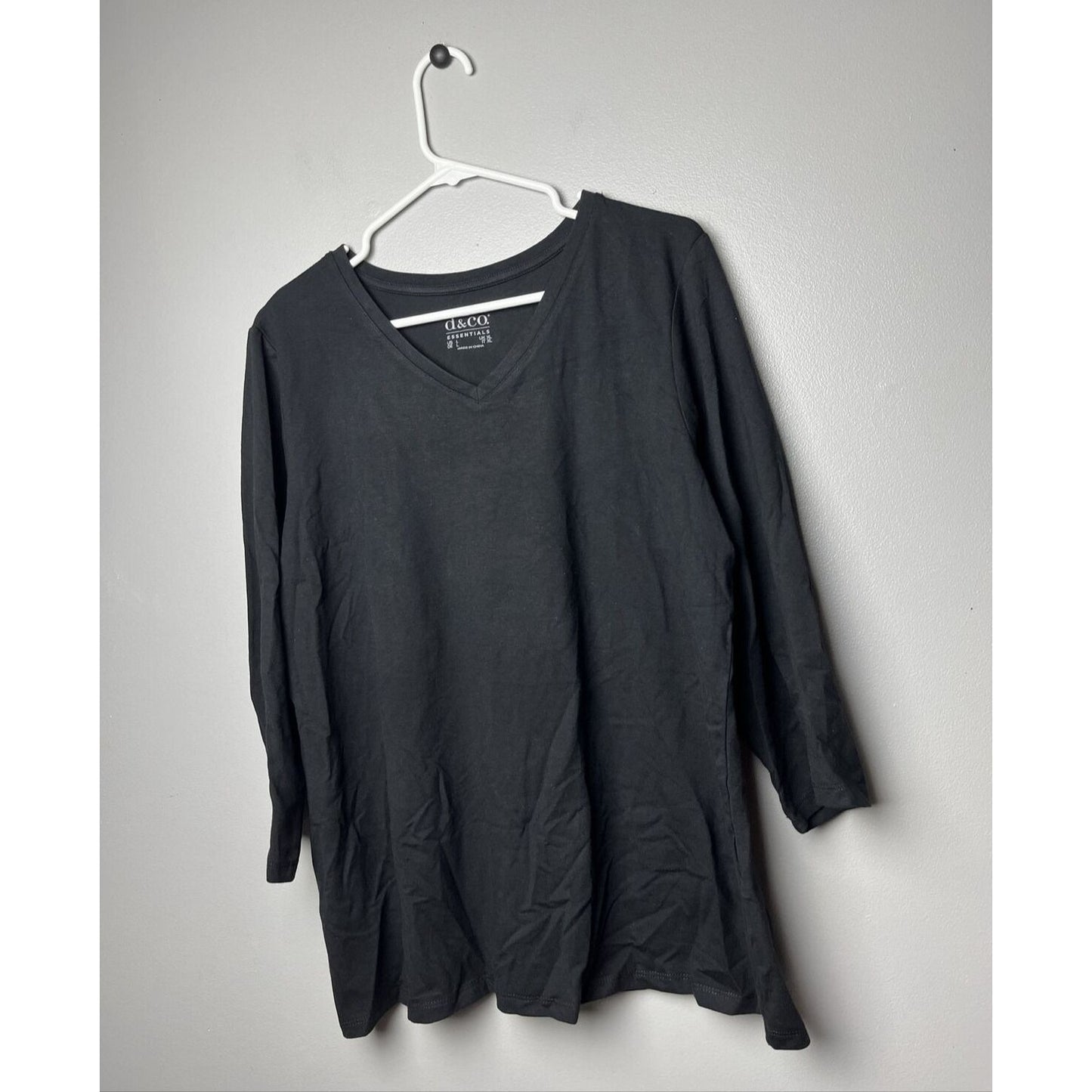 Denim & Co. Essentials Perfect Jersey 3/4 Sleeve Top Sz Large Color Black A91601