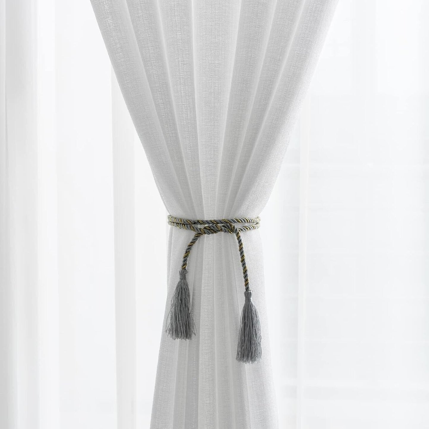 Melodieux White Semi Sheer Curtains for Living Room - Linen Look