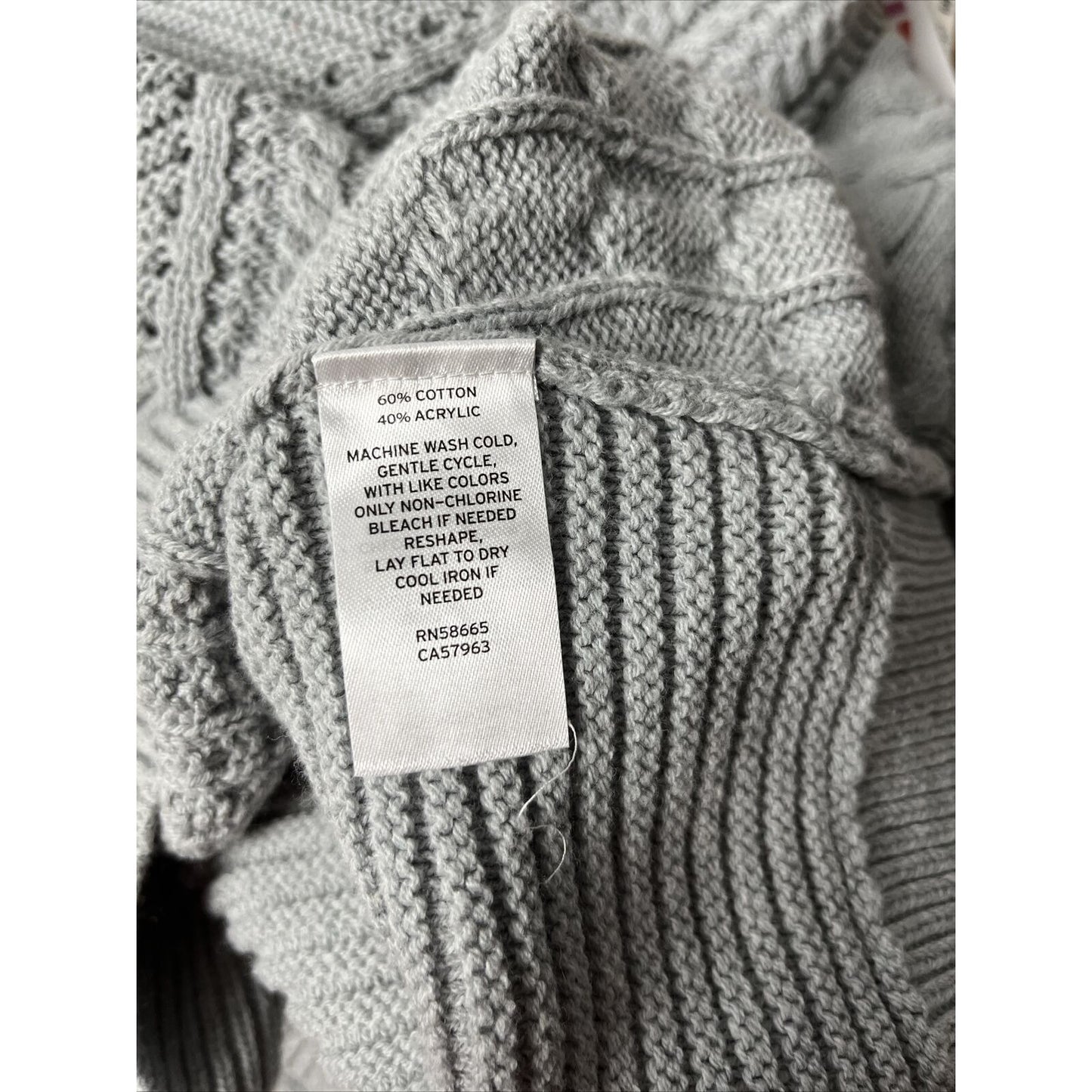 Caslon Cable V-Neck Pointelle Sweater Size XL Grey NWT