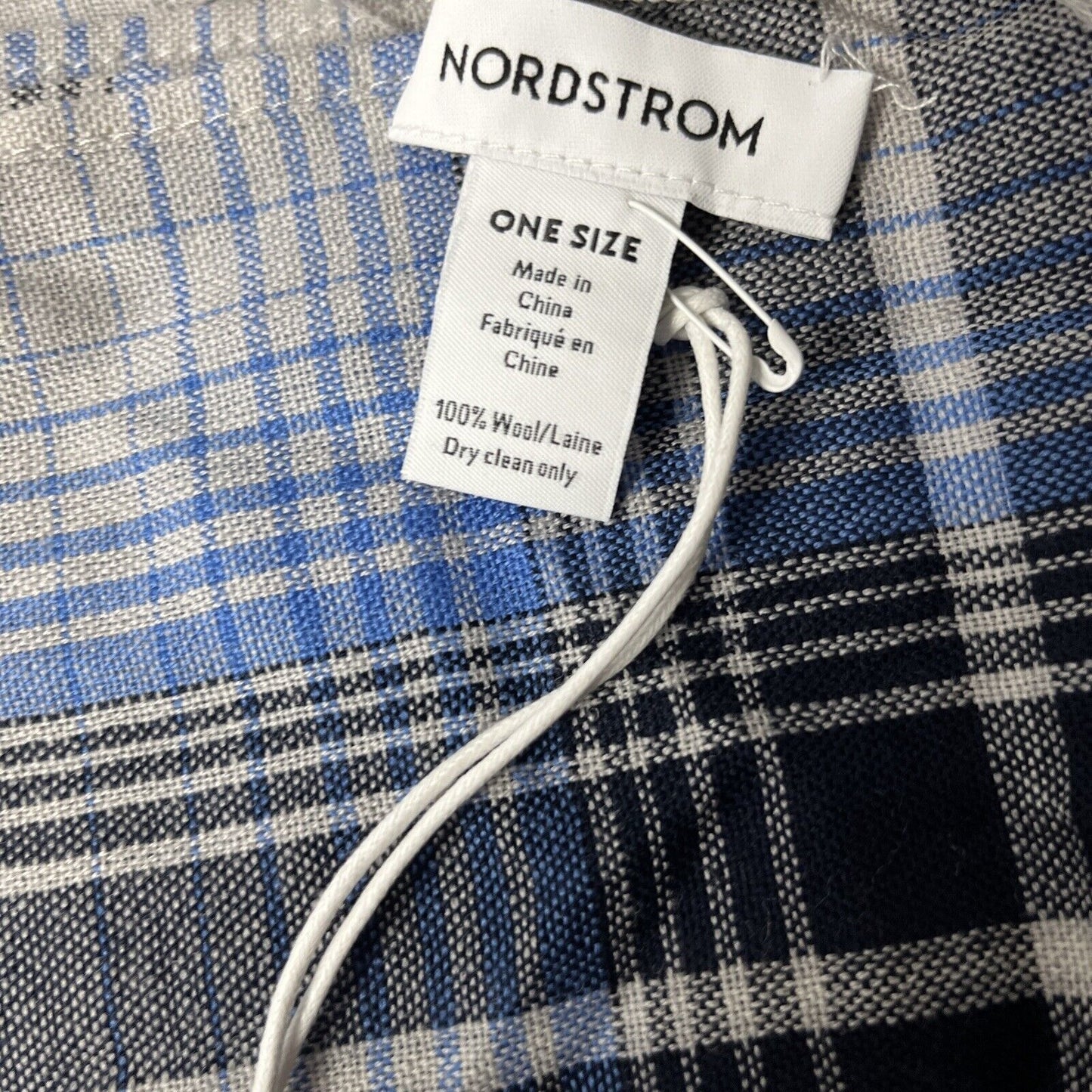 Nordstrom 100% Wool Scarf Plaid Blue Gray Black Soft One Size NEW