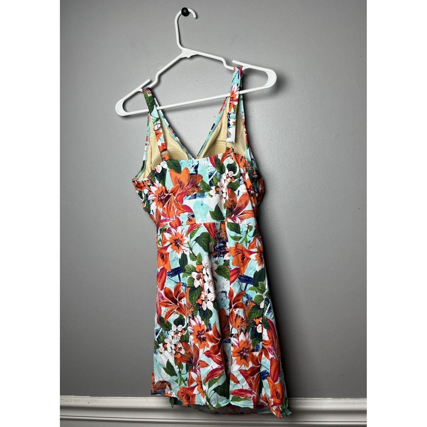 Denim & Co. Beach V-Neck Wrap Front Swim Dress (Bright Tropical, Reg 12) A468465