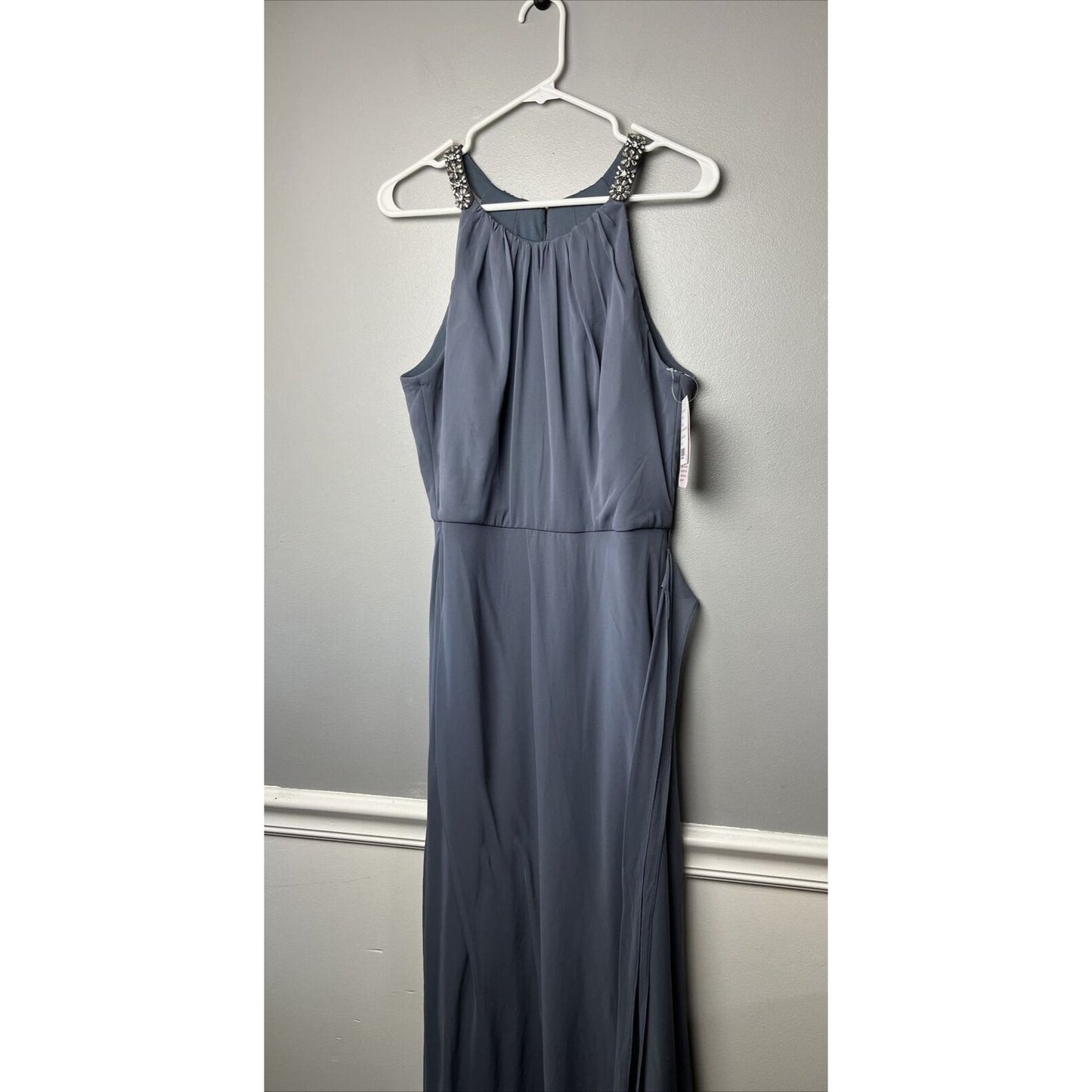 Jenny Packham Womens Size 12 Luxe Chiffon Halter Gown Beaded Shirred Dress