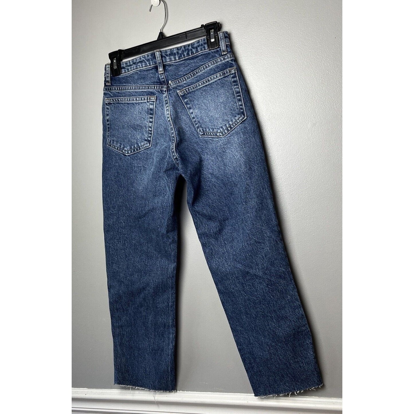 New Topshop Raw Hem Crop Straight Leg Jeans Women's 26 x 30 Blue Denim