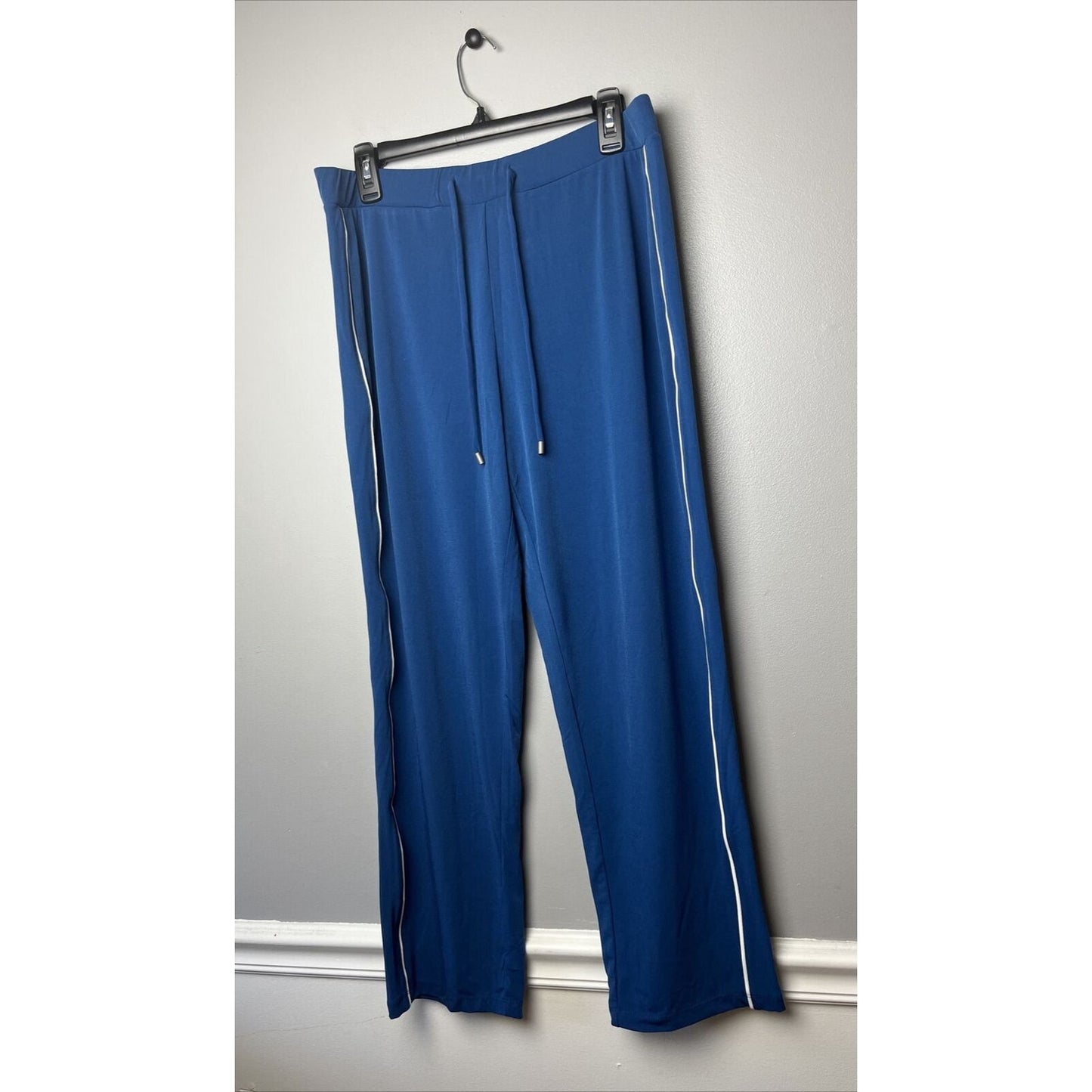 Susan Graver Petite Liquid Knit Track Pants Stripe Blue Petite Medium NWOT