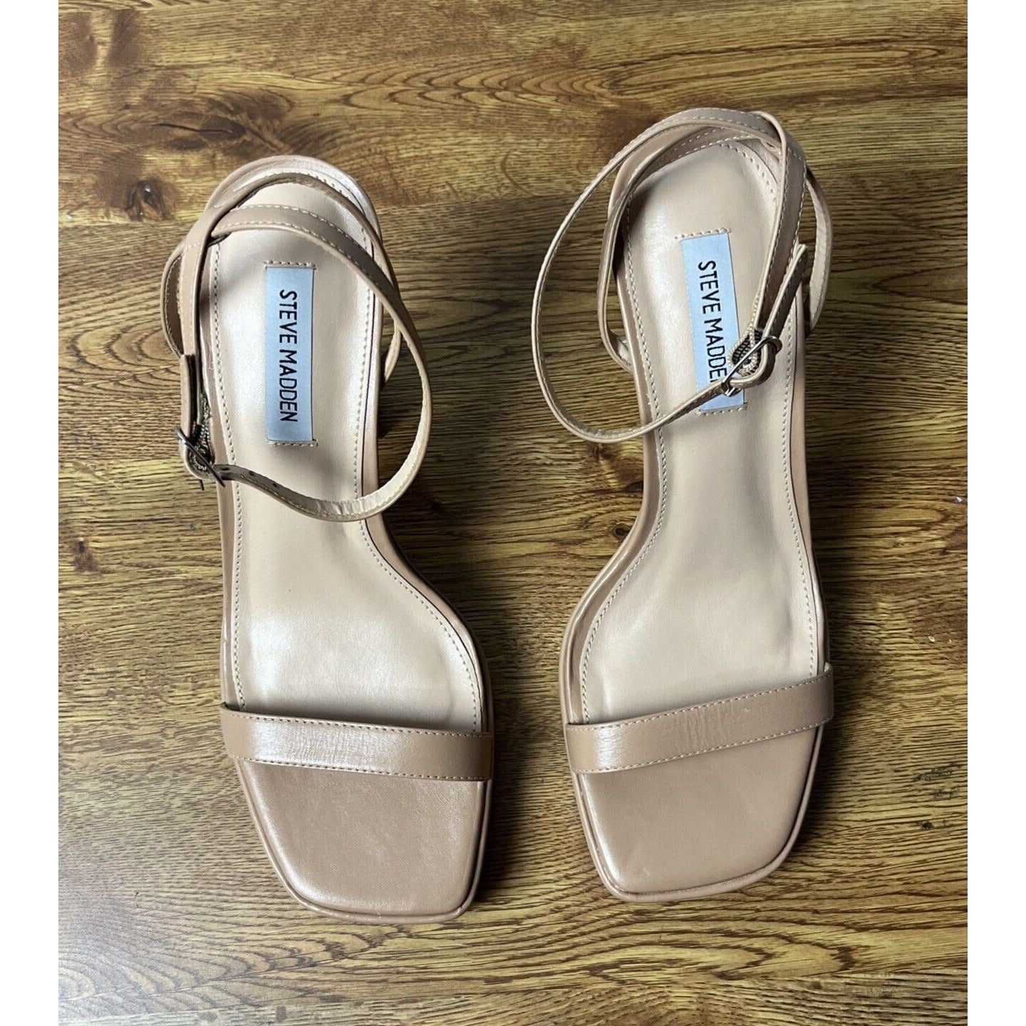 Steve Madden Nicky Tan Leather Ankle Strap Squared Open Toe Heel Sandal Size 8.5
