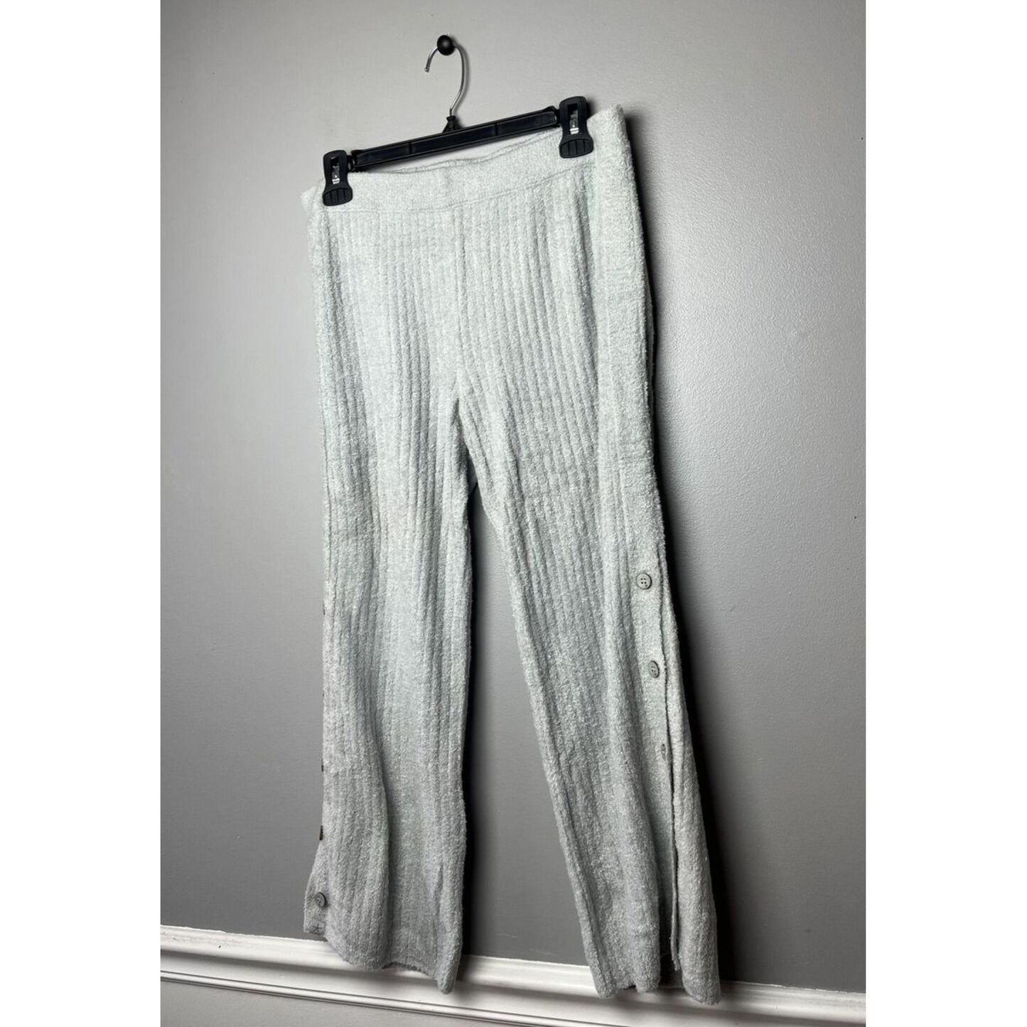 Barefoot Dreams CozyChic Lite Button Cropped Wide Leg Pants Ocean Grey Size S
