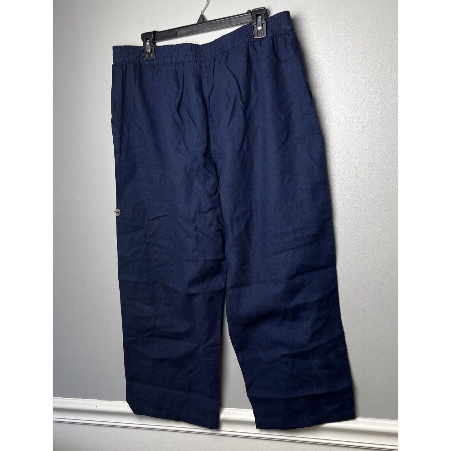 Susan Graver Regular Pure Easy Linen Utility Crop Pant (Navy, Large) A498821