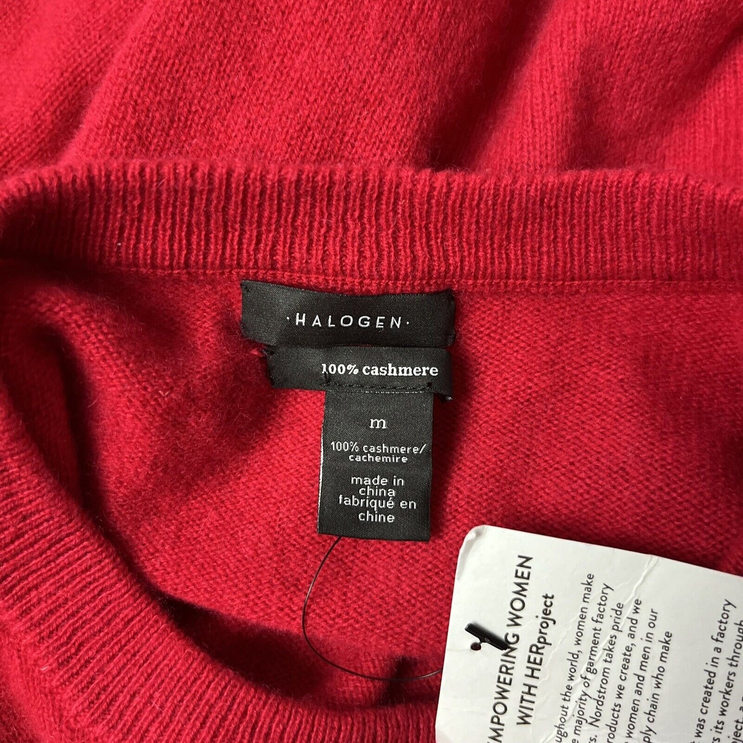 Halogen Cashmere Sweater Crew Neck Red Lightweight Pullover High Low Sz M NWD