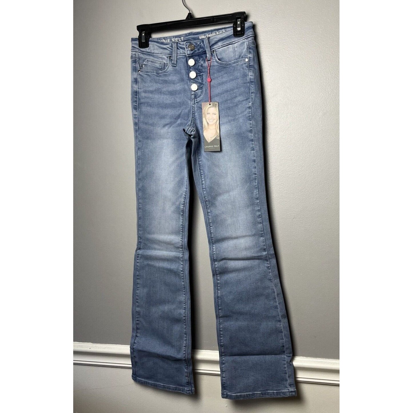 NWT Laurie Felt Silky Denim Pull-On Bootcut Jeans Button Vintage Blue Size XXS