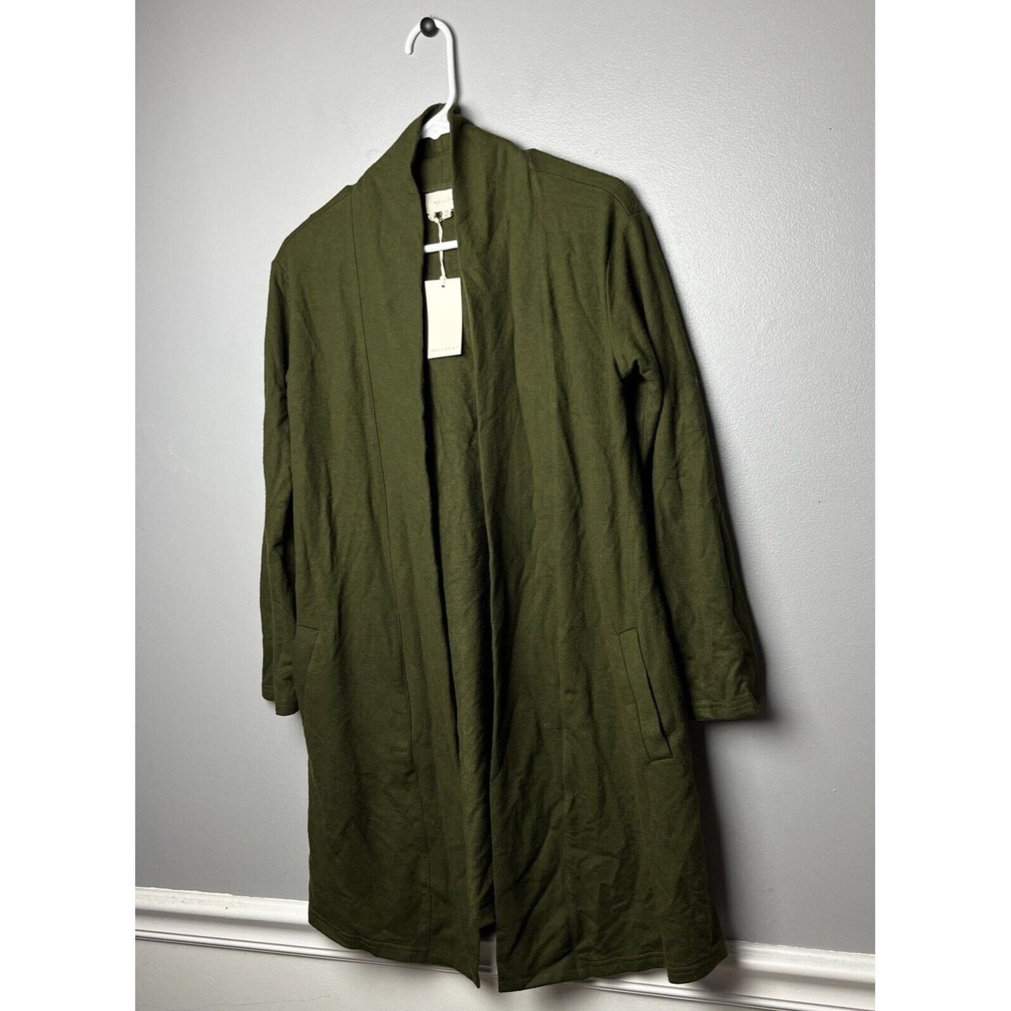 New Melloday Size XS Olive Green Open Front Butter Soft Long Cardigan