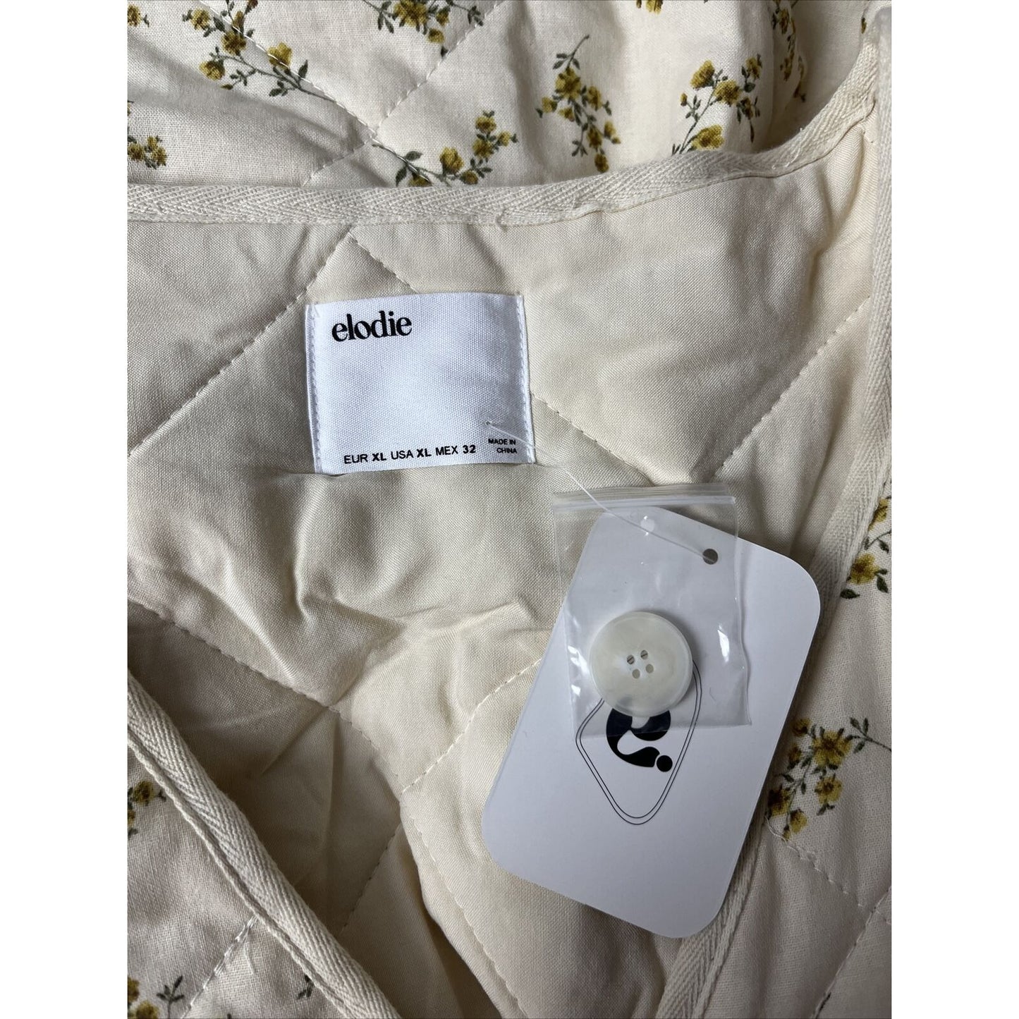 Elodie Jacket Womens Ecru Floral Quilted V Neck Patch Pockets Size XL