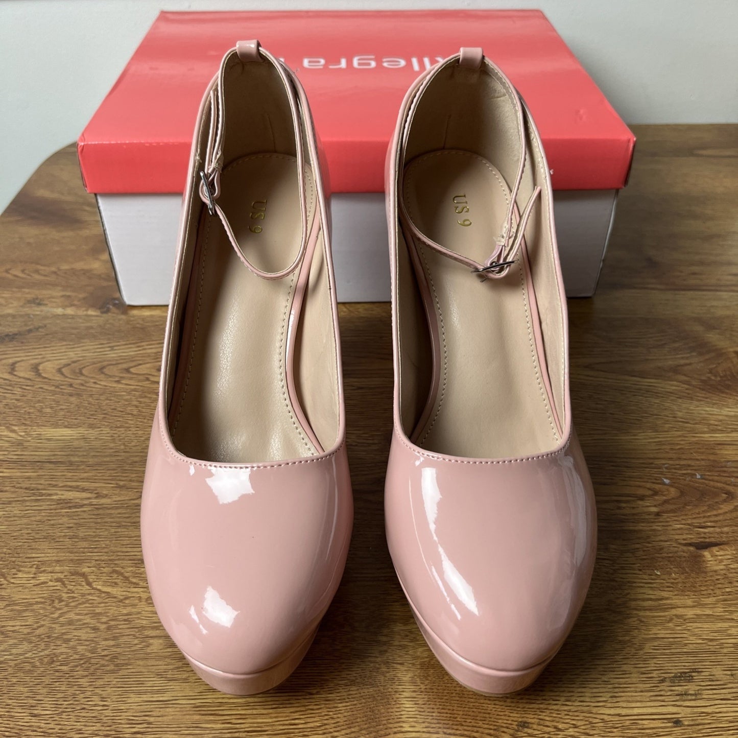 Allegra K Women's Platform Ankle Strap Chunky Heel Mary Janes Pumps 9, Pink