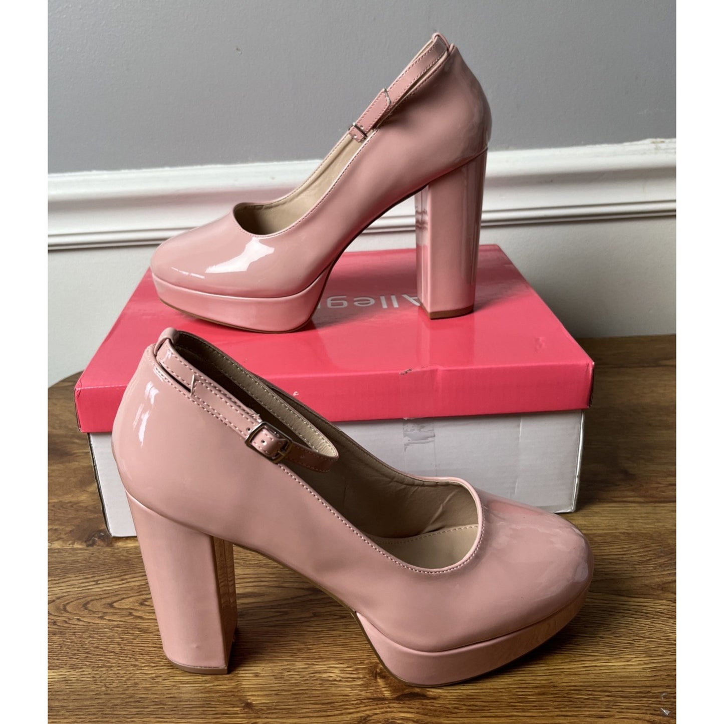 Allegra K Women's Platform Ankle Strap Chunky Heel Mary Janes Pumps 9, Pink