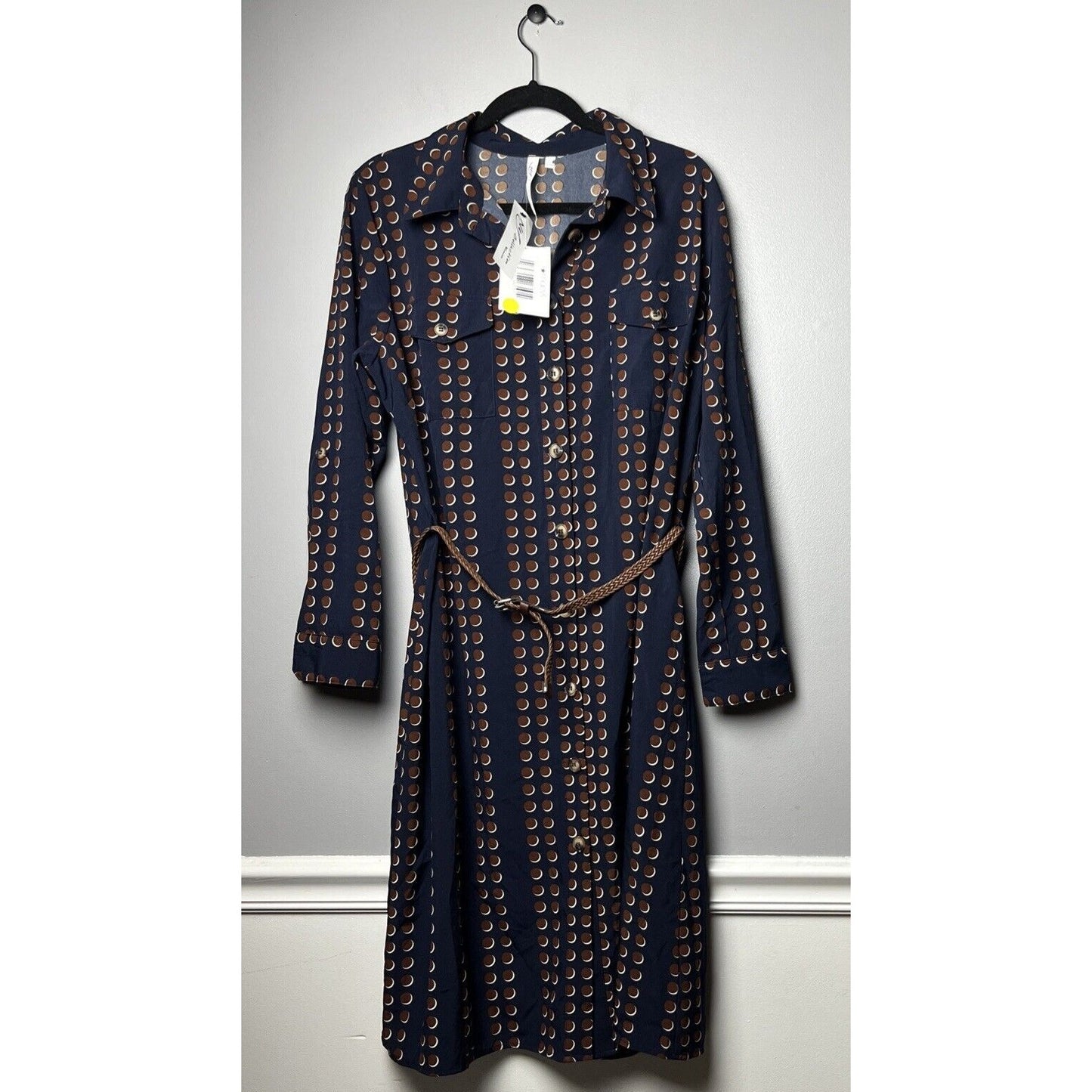 Ny Collection Women's 1X Size 3/4 Roll Tab Sleeve Shirtdress, Navy, NWT