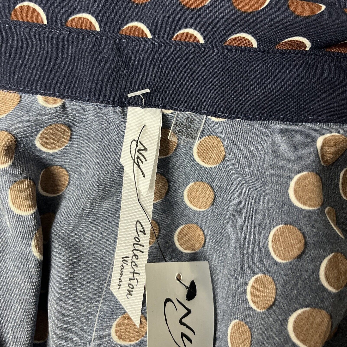 Ny Collection Women's 1X Size 3/4 Roll Tab Sleeve Shirtdress, Navy, NWT