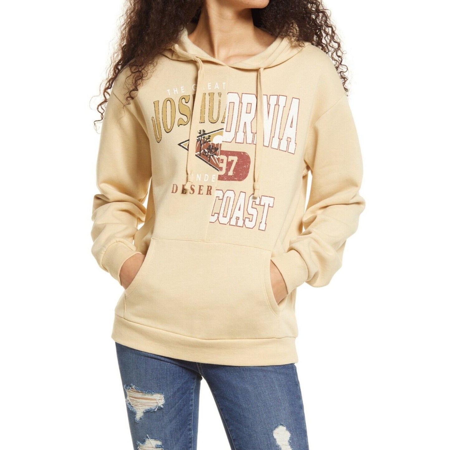 Vinyl Icons Joshua Tree & Cali Coast Split Graphic Hoodie Pebble Size Small NWT