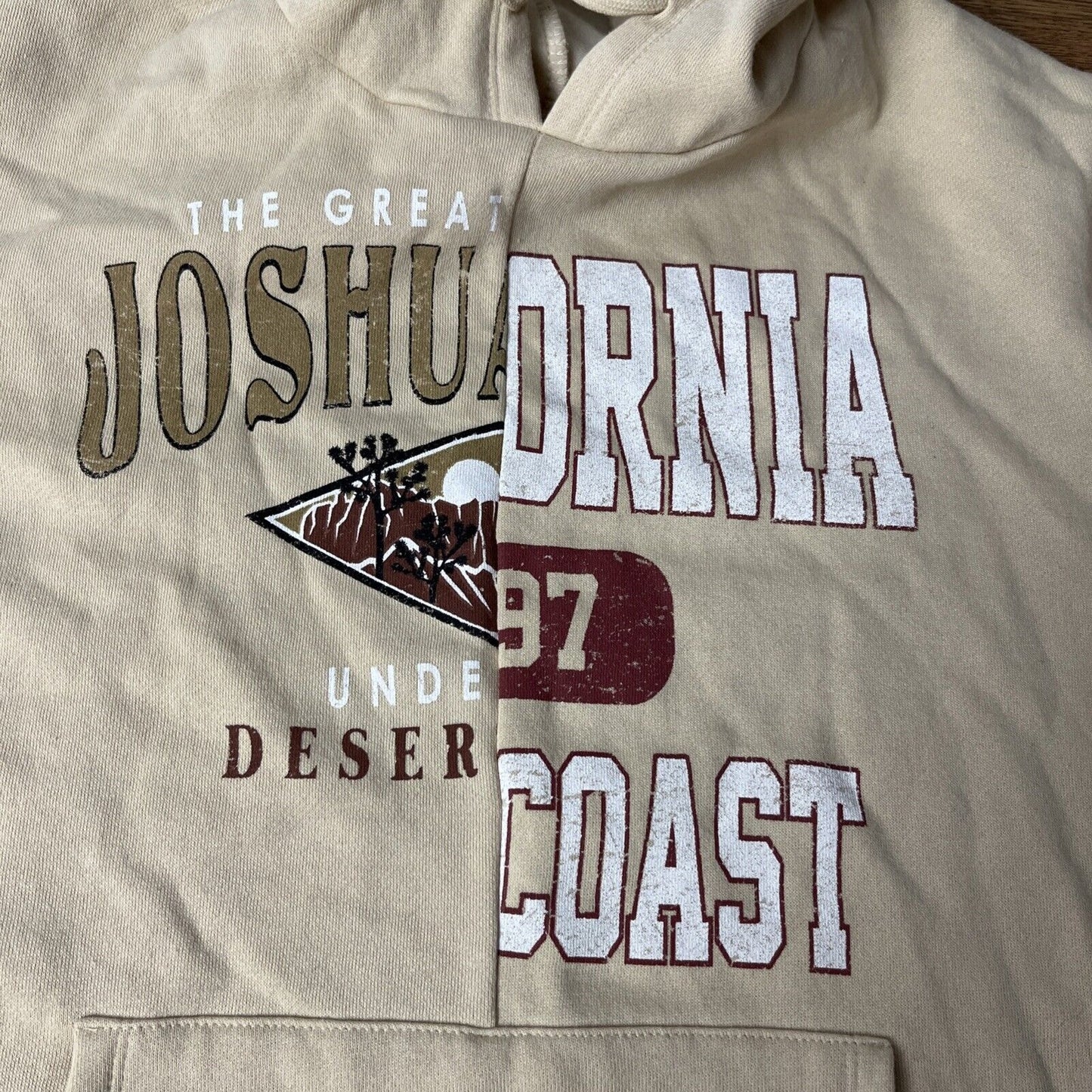 Vinyl Icons Joshua Tree & Cali Coast Split Graphic Hoodie Pebble Size Small NWT
