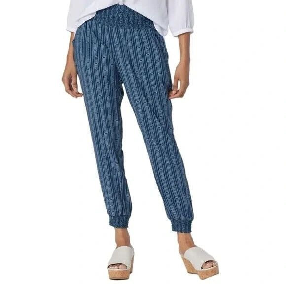 The Muses Closet Pants Smocked Waist and Hem Jogger in Slate Blue Size 2X