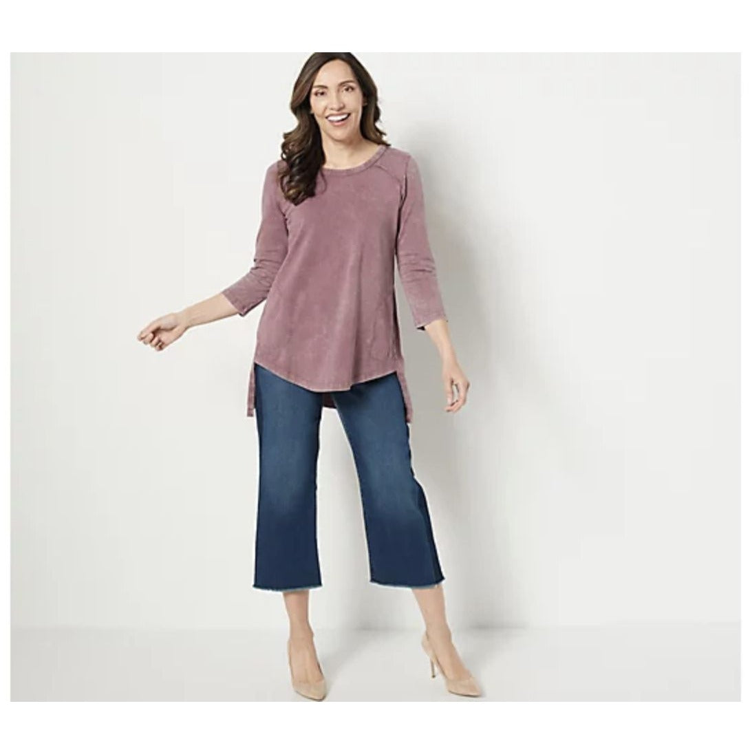 LOGO by Lori Goldstein Sun Faded Cotton Hi-Low Hem Top (Purple, XS) A489029