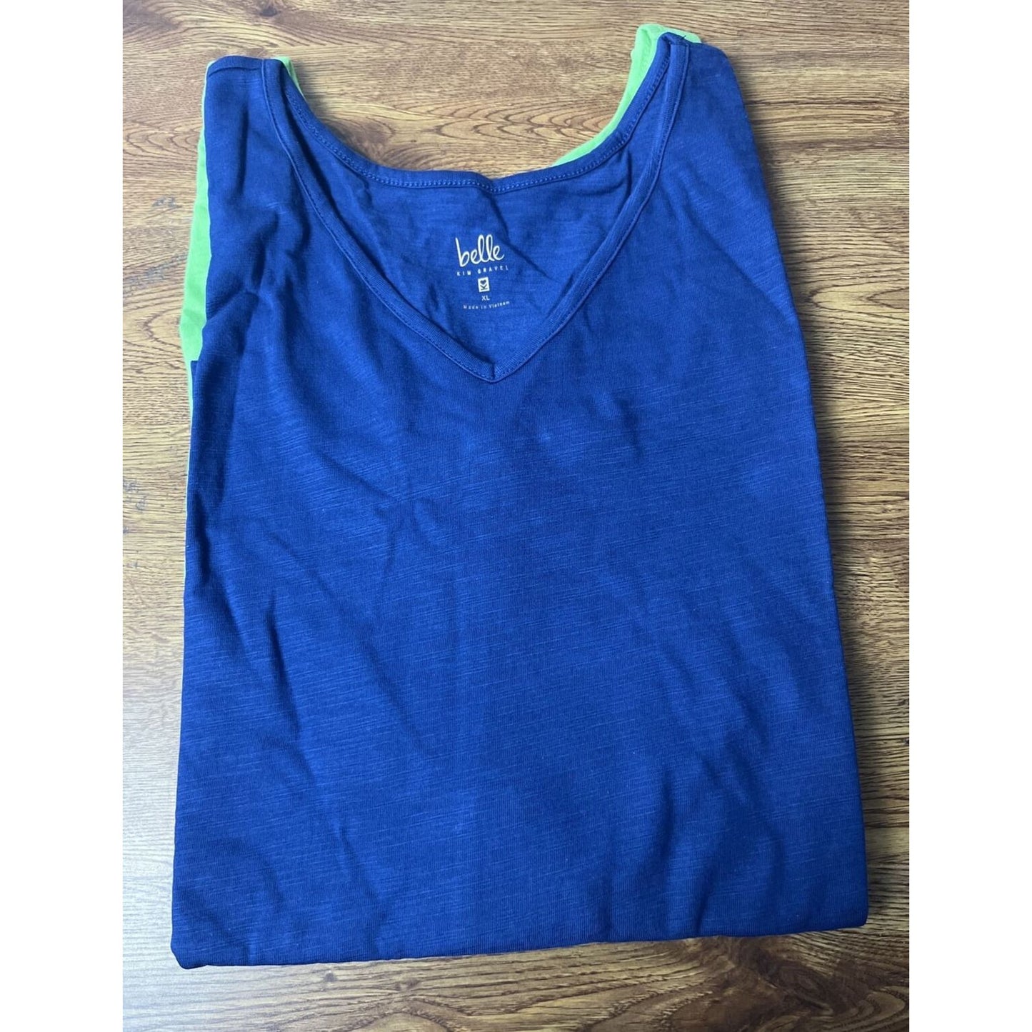 Belle by Kim Gravel Slub Knit Set of 2 V-Neck Tanks Navy/Green XL A50126