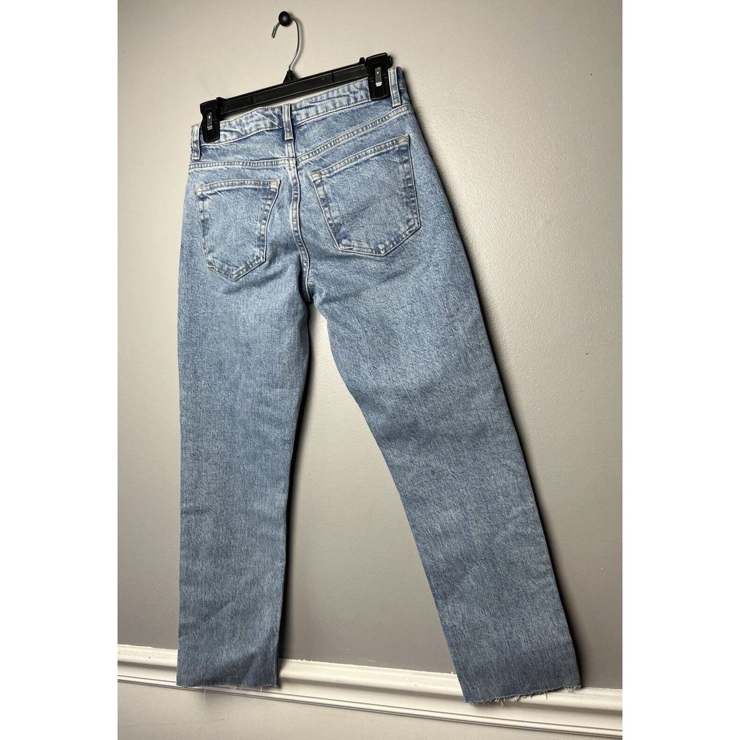 New Topshop Raw Hem Crop Straight Leg Jeans Women's 26 x 32 Blue Denim