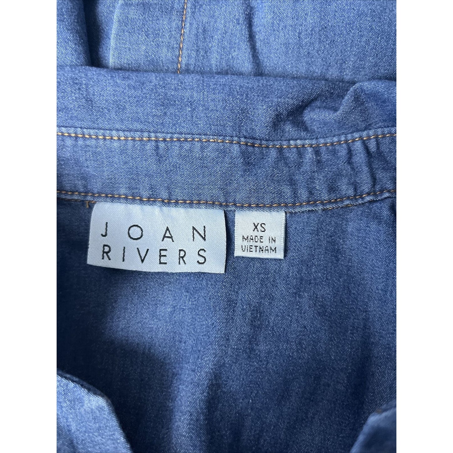 Joan Rivers V-Neck Denim Shirt w/ Back Button Detail Size XS Blue