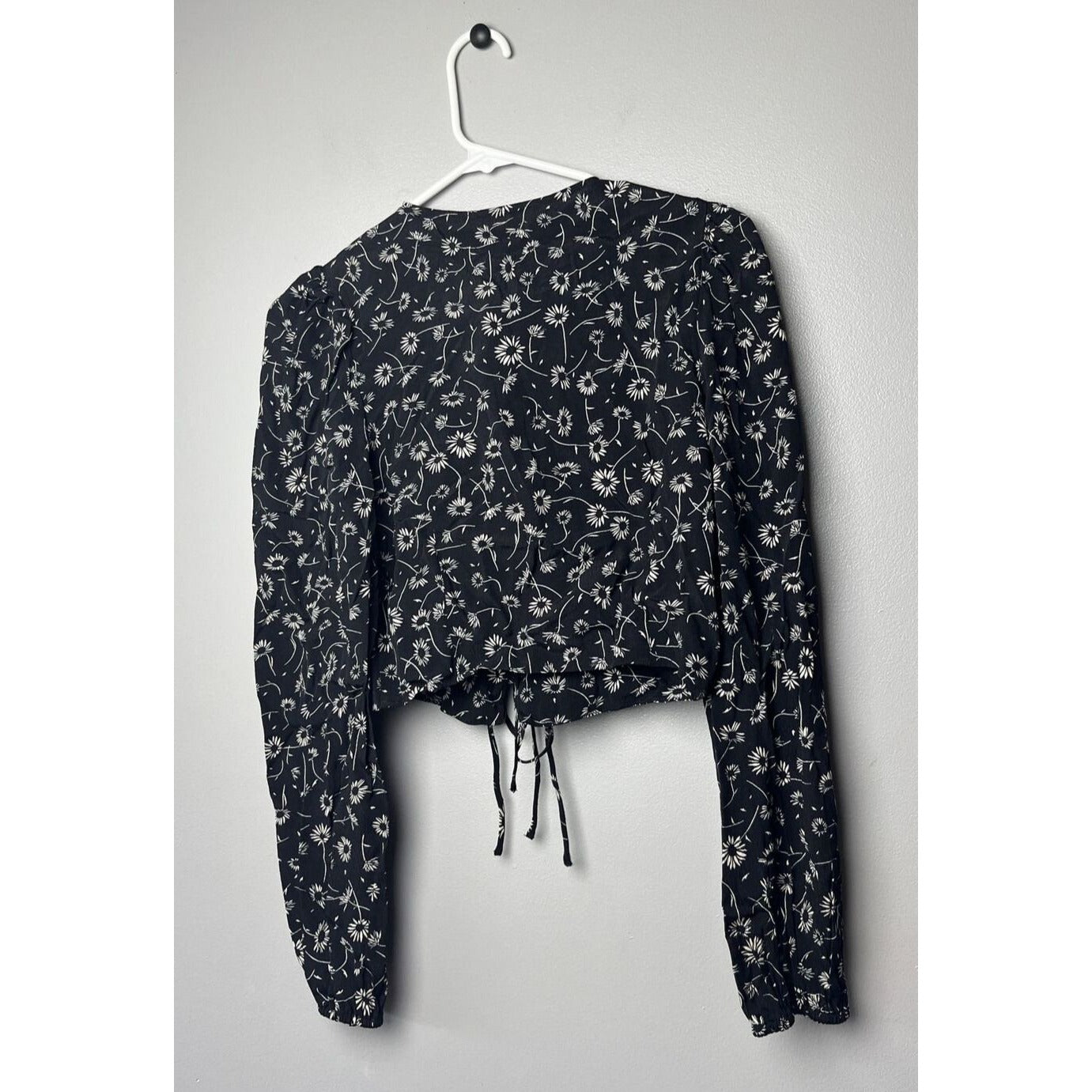 Nordstrom Cropped Blouse Tie Front Black Elodie Medium New