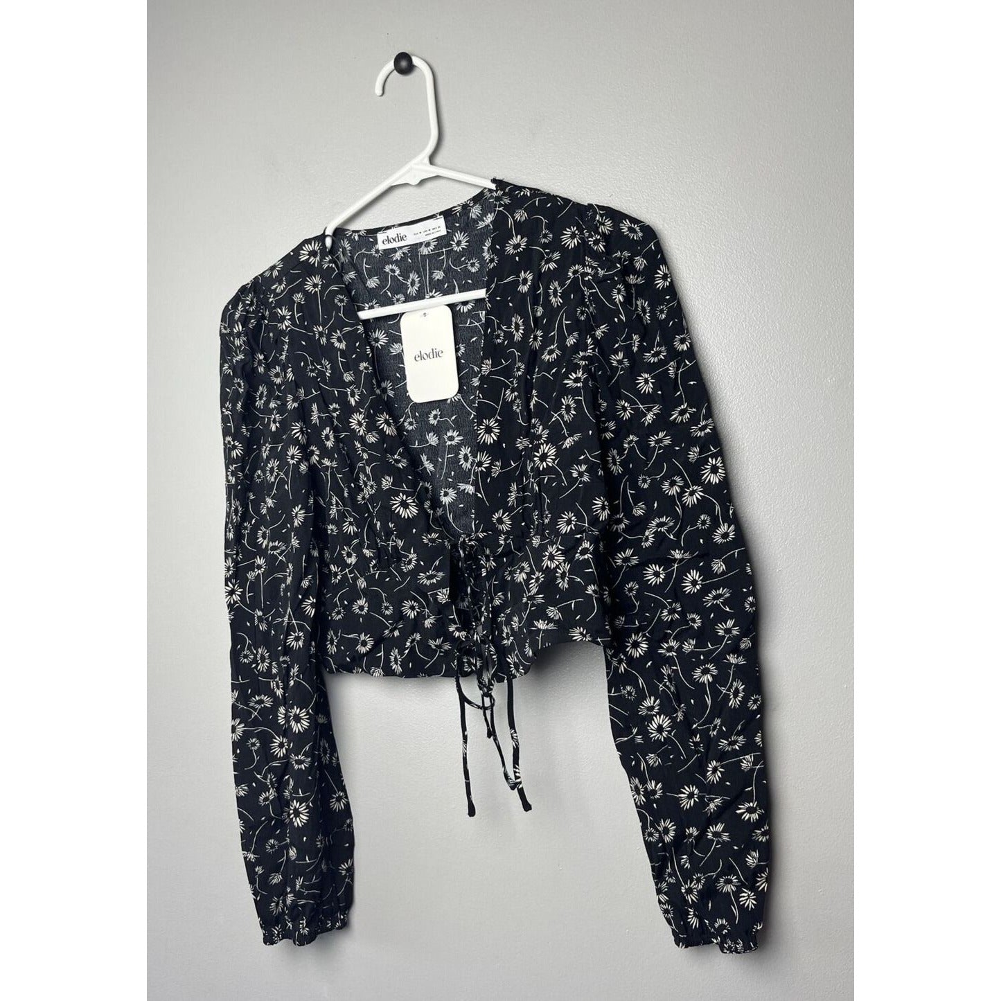Nordstrom Cropped Blouse Tie Front Black Elodie Medium New