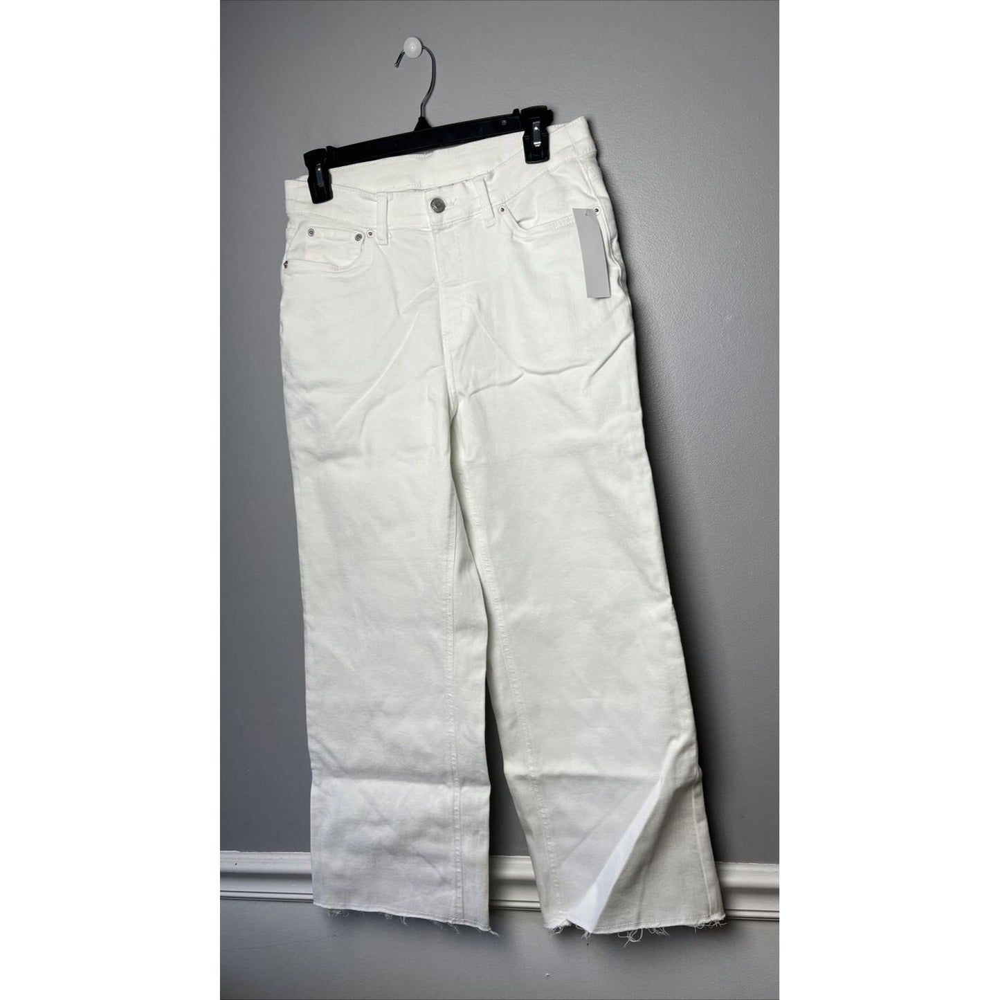 Denim & Co. Easy Stretch Denim Cropped Wide Leg Jeans with Fray Hem White,REG 10