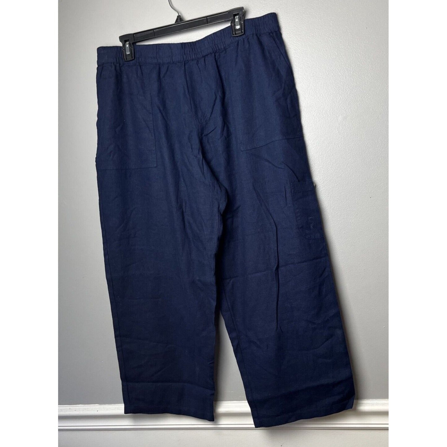 Susan Graver Regular Pure Easy Linen Utility Crop Pant (Navy, Large) A498821
