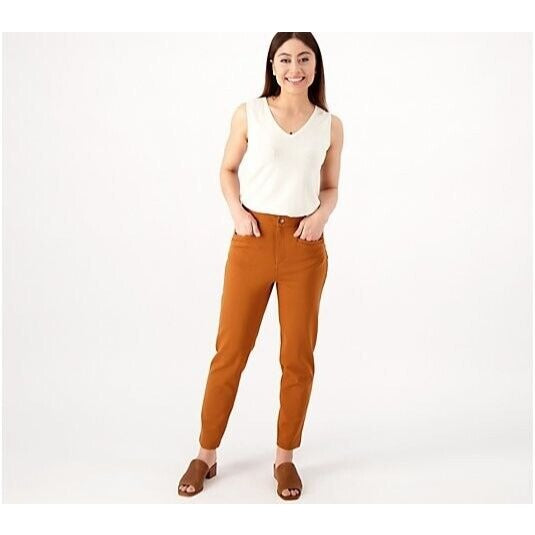 Joan Rivers Regular Knit Ponte Zipper Pocket Ankle Pant Ginger, LARGE