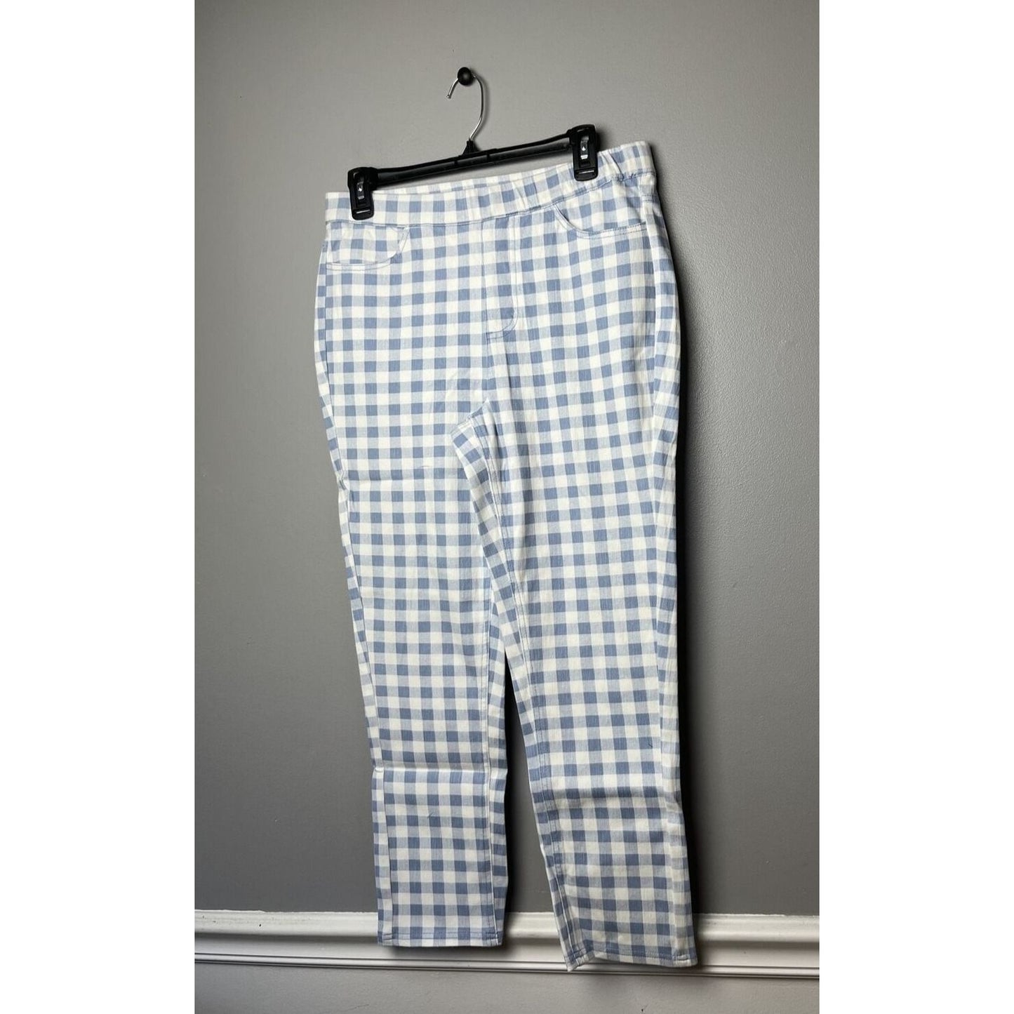 Isaac Mizrahi Live! True Denim Gingham Pull On Straight Jean BLUE Regular 8