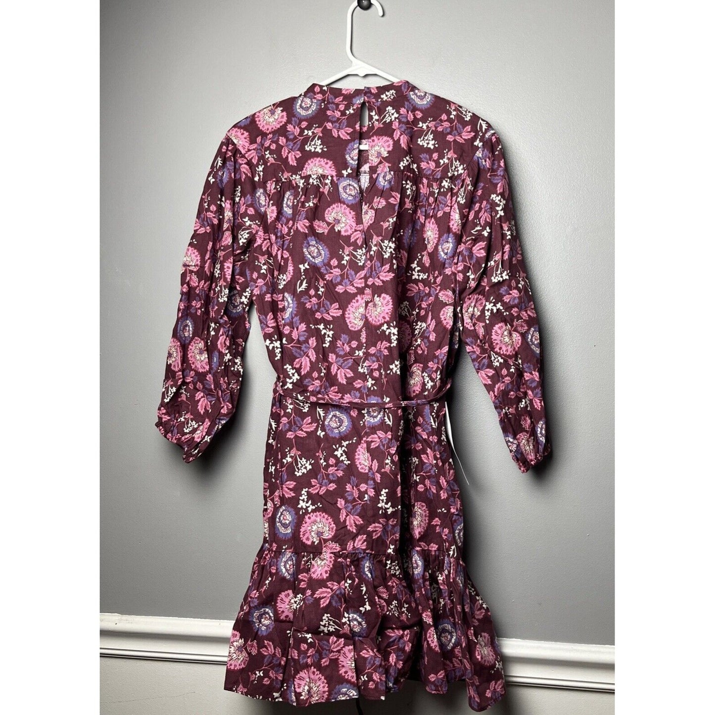 Topshop Long Sleeve Woven Floral Mini Dress in Paisley Cotton/linen Size 8 NWT