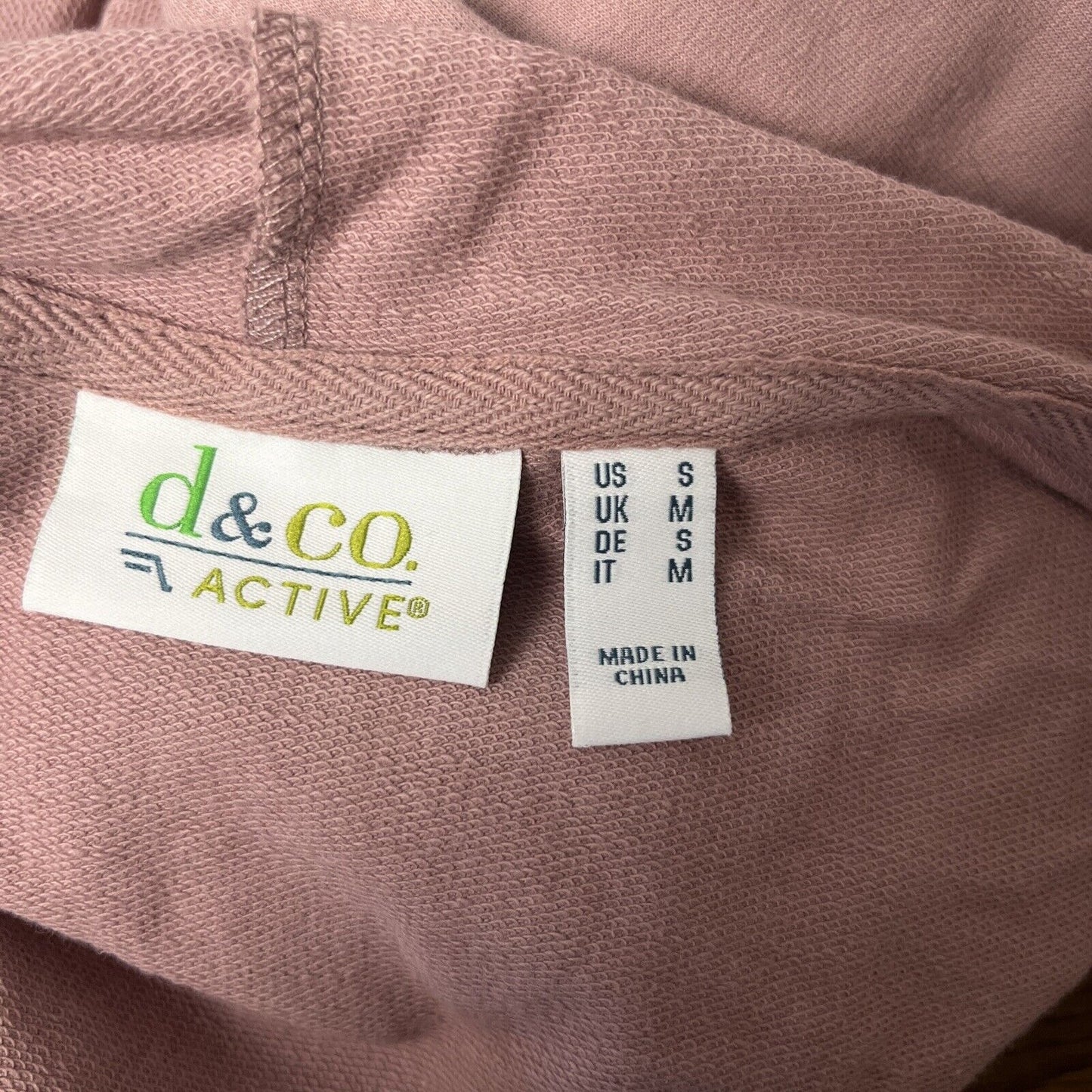 Denim& Co Active French Terry 3/4 Slv V-Neck Pullover Wood Rose S NWOT A487582
