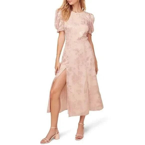 ASTR the Label Puff Sleeve Monarch Midi Dress Size L Pink NWT
