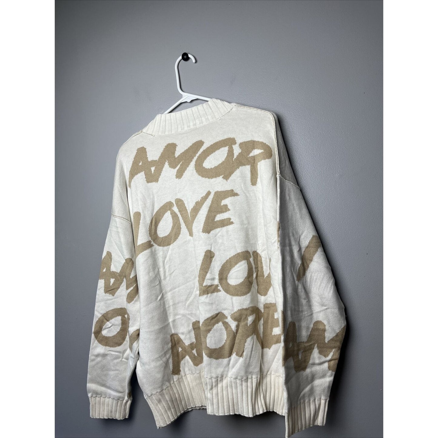 Peace Love World Oversized Cardigan Large Sz Colorful Jacquard Print Snap Top