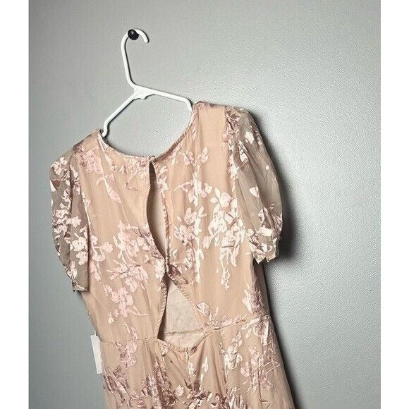ASTR the Label Puff Sleeve Monarch Midi Dress Size L Pink NWT
