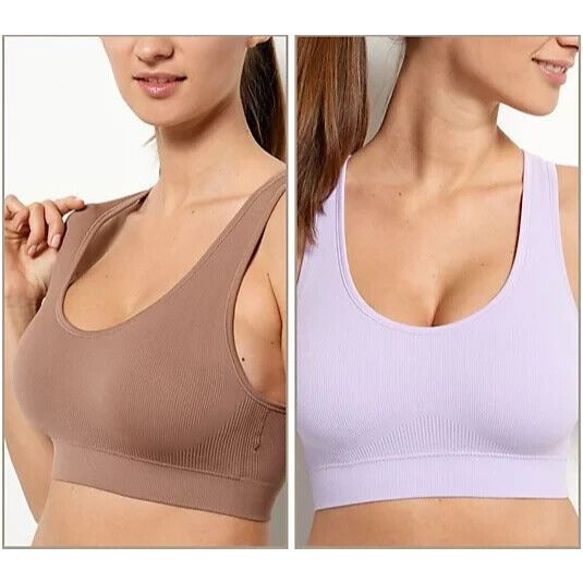 AnyBody Set of 2 Rib Knit Seamless Bras (Brownie/Lilac, 1X) A393149