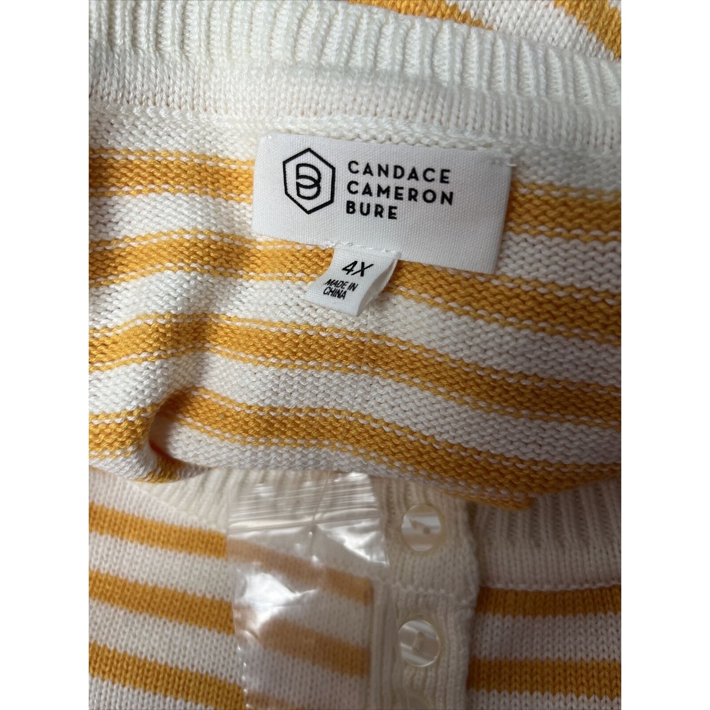 Candace Cameron Bure Soft Boatneck Half Placket Sweater- Amber Stripe, 4X