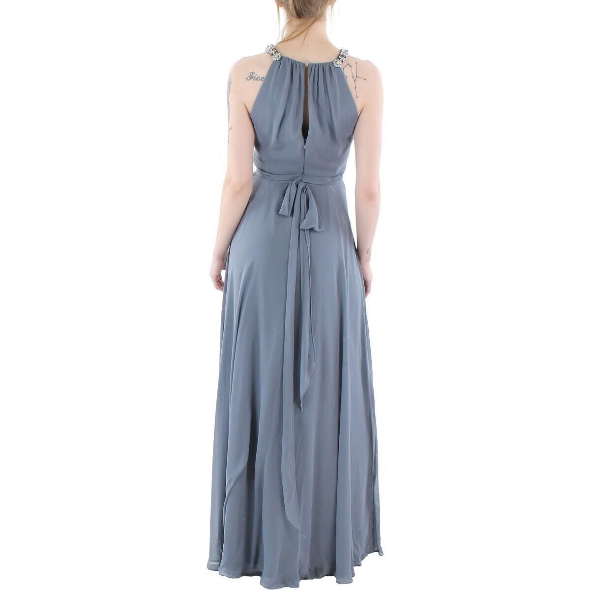 Jenny Packham Womens Size 12 Luxe Chiffon Halter Gown Beaded Shirred Dress
