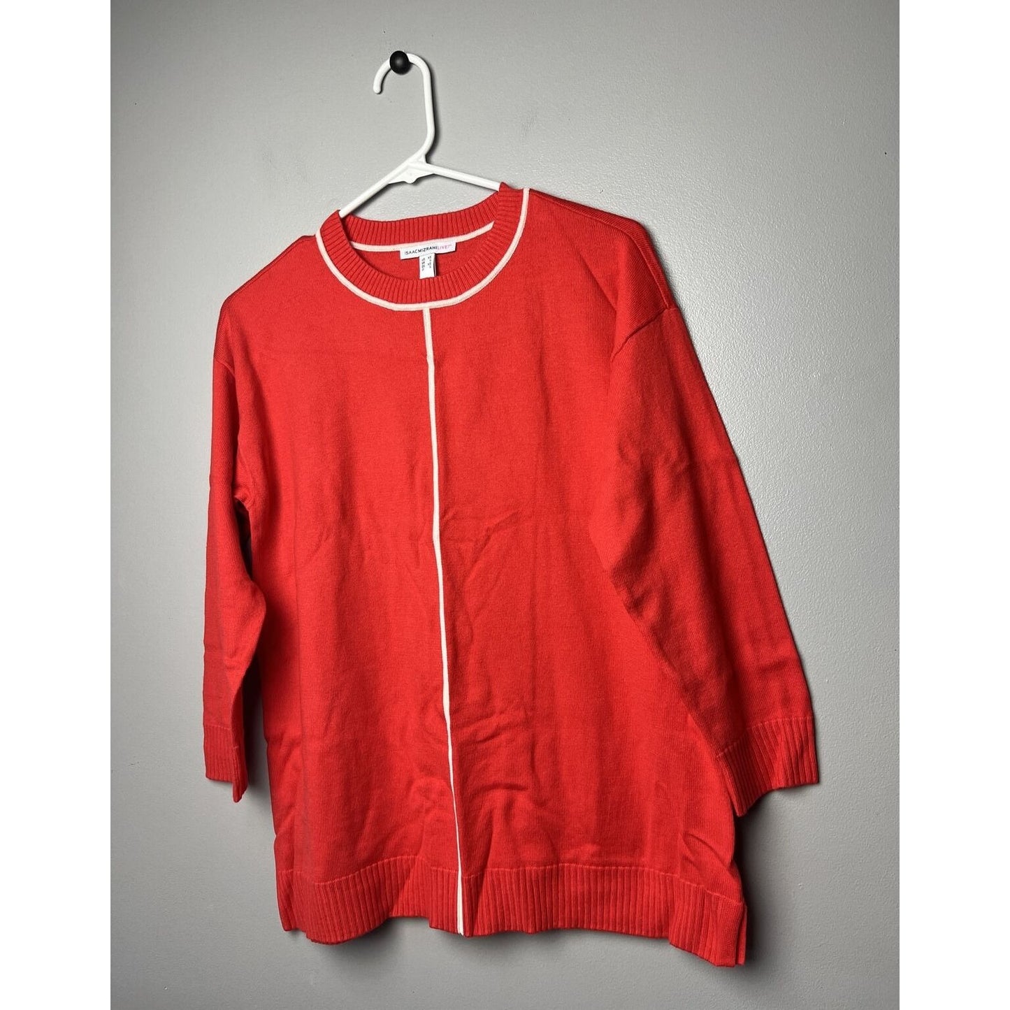 Isaac Mizrahi Live! Drop Shoulder Pullover w/ Contrast (Poppy Red, XS) A471739