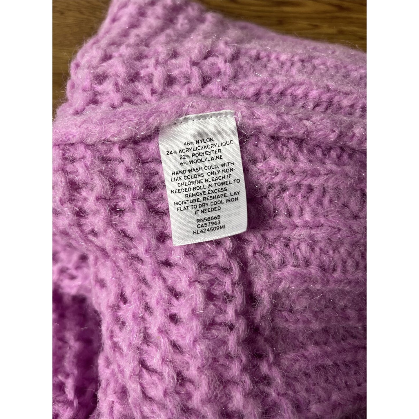 New Chelsea 28 Size Large Purple tulip Open Knit sweater Wool Blend Cozy G4