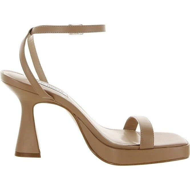 Steve Madden Nicky Tan Leather Ankle Strap Squared Open Toe Heel Sandal Size 8.5