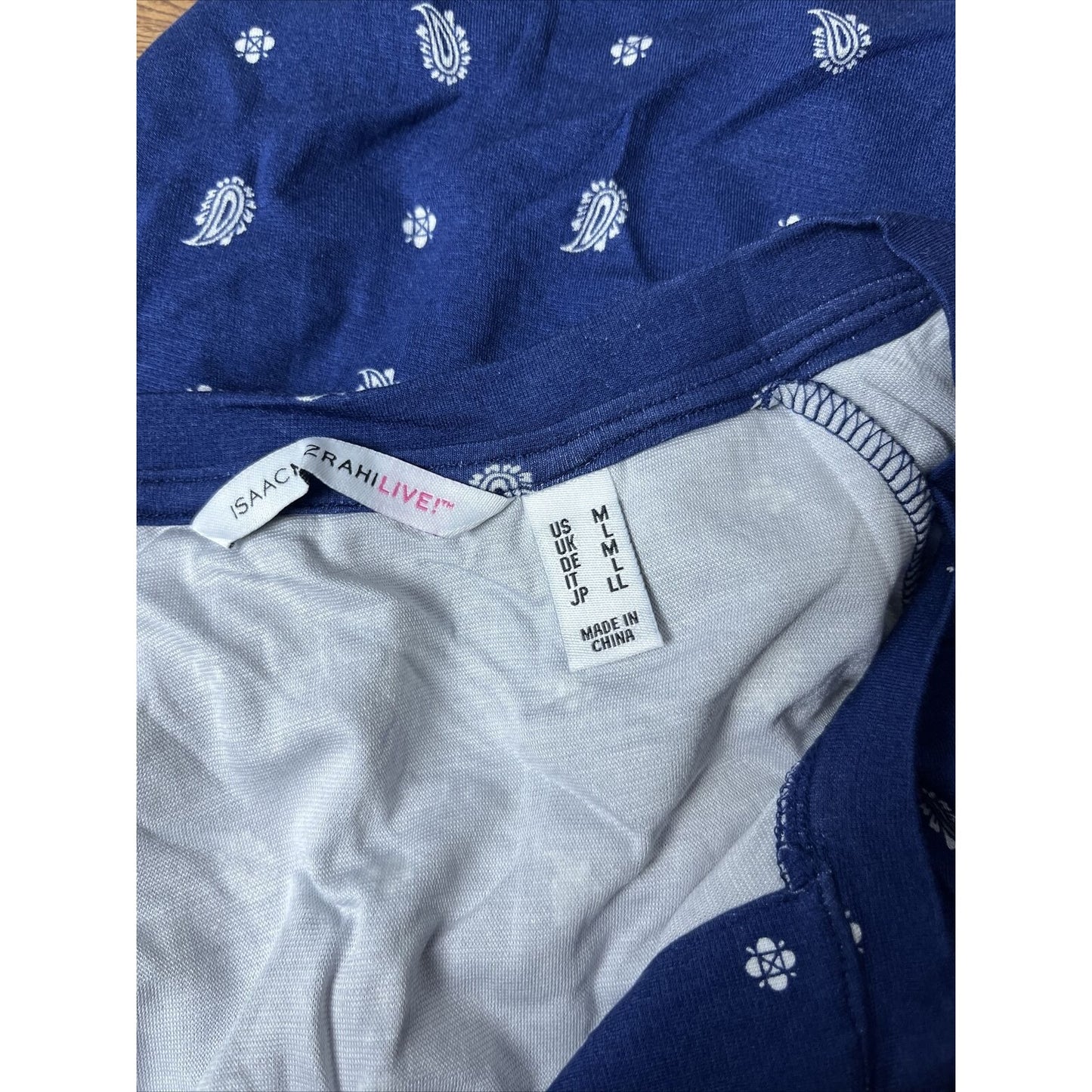 Isaac Mizrahi Printed Ponte Top Tassels &Elbow Sleeves-Royal Navy-Medium-A491883