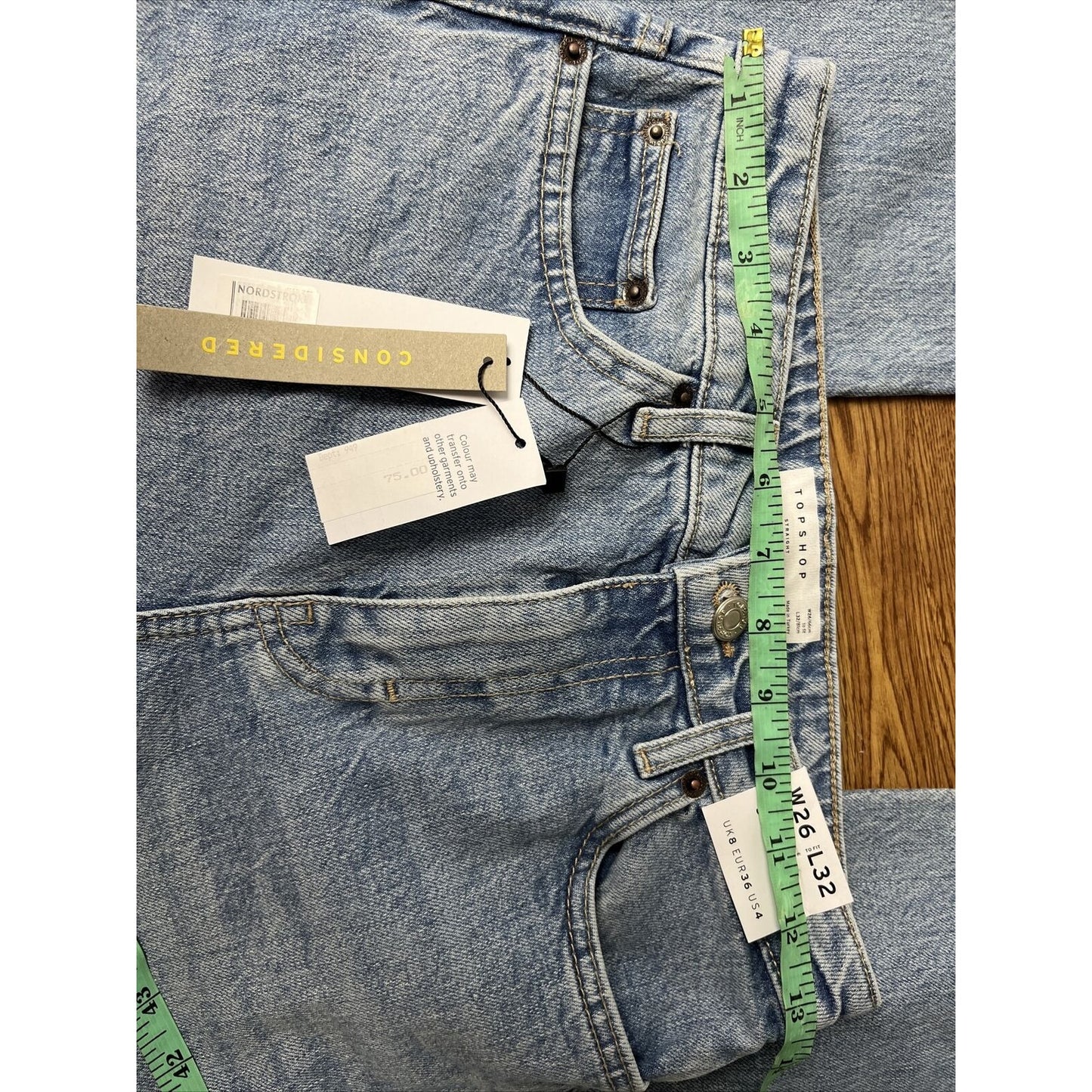 New Topshop Raw Hem Crop Straight Leg Jeans Women's 26 x 32 Blue Denim