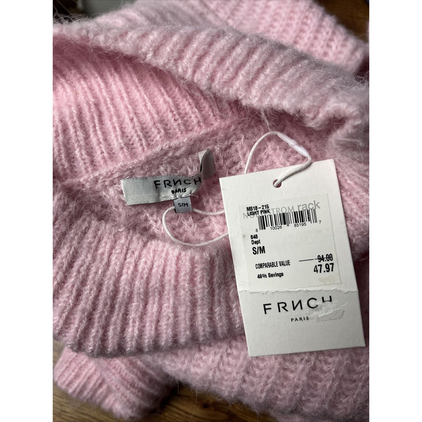 FRNCH Paris Women's Pink Pullover Mock Neck Sweater, Size S/M