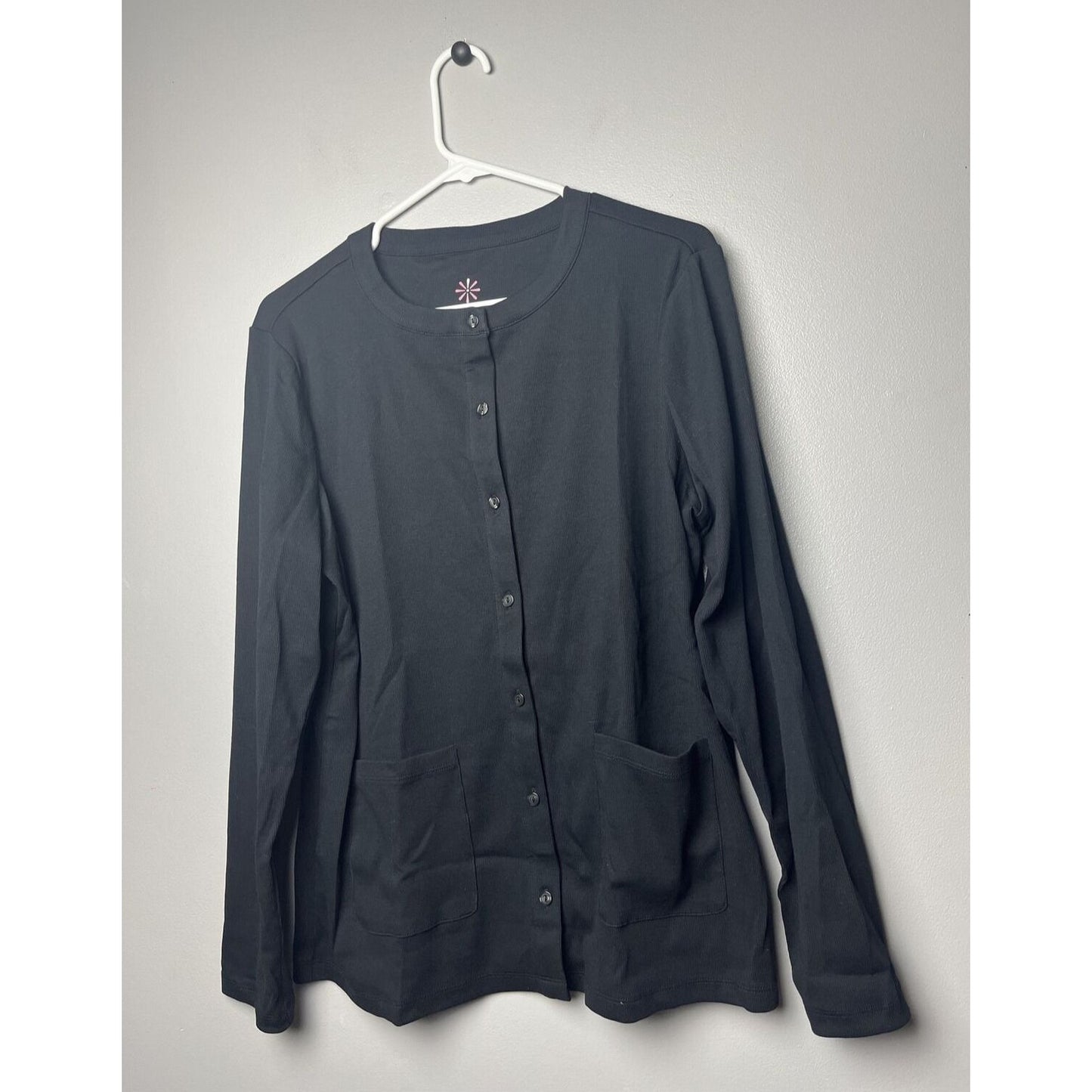 Isaac Mizrahi Live Essentials Ribbed Cotton Cardigan A474347 Pitch Black M