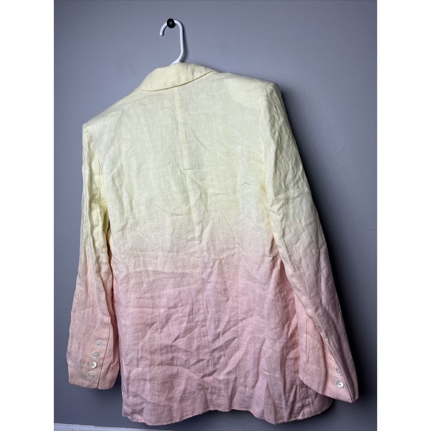 Womens Nicole Miller Oversize Dip Dye Linen Blazer In Pink/yellow Size Small