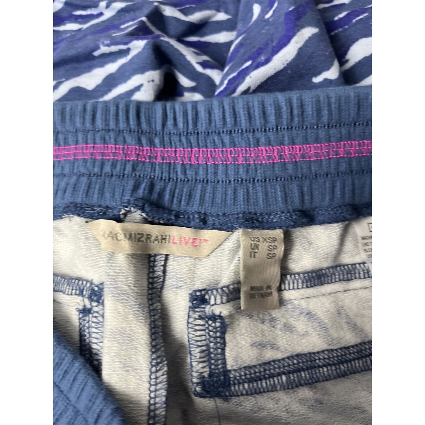 Isaac Mizrahi Live! Printed SOHO French Terry Petite Crop Pants Blue Size XSP