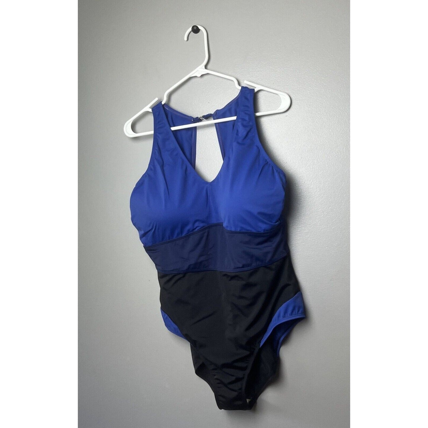 zuda Colorblocked V-Neck One-Piece Swimsuit (Ultramarine, 18W) A475550